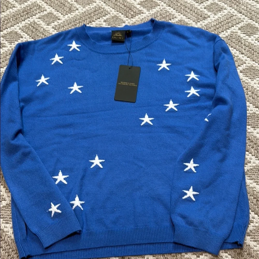 Cali Rey Blue Star Pattern Sweater size Large - Picture 1 of 9